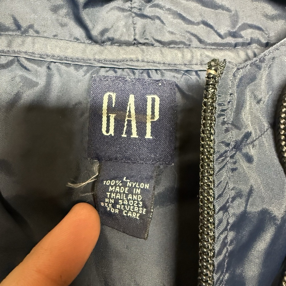 GAP Jacket Mens Large Navy Hooded Anorak Windbreaker Pullover Front Zip Y2K VTG - Picture 3 of 7
